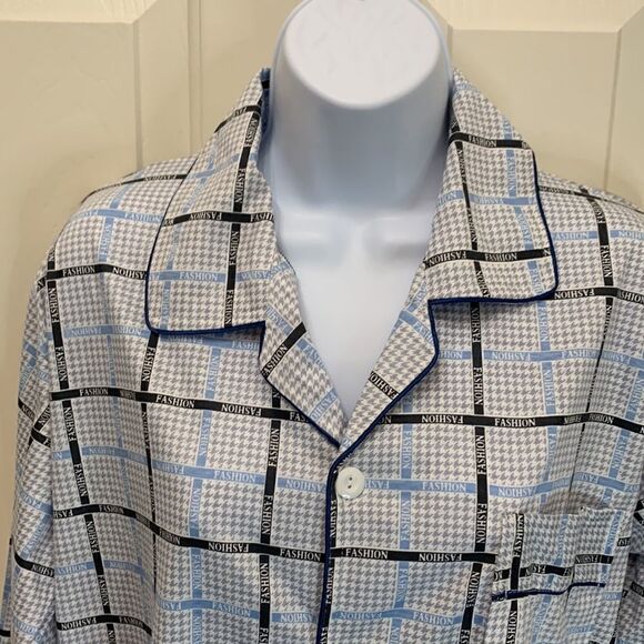 Ya Oi Medium FASHION Blue Gray Pajama Top V Neck Collar Button Front Long Sleeve - Picture 3 of 9